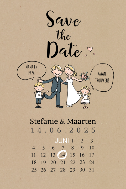 Save The Date Kaart Met Vrolijke Strip Van Bruidspaar
