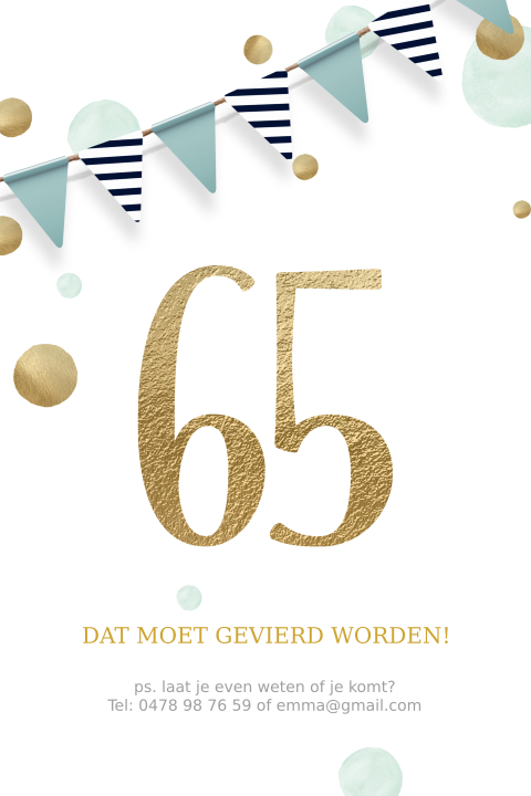 Vrolijke Uitnodiging 65e Verjaardag Met Confetti En Slingers
