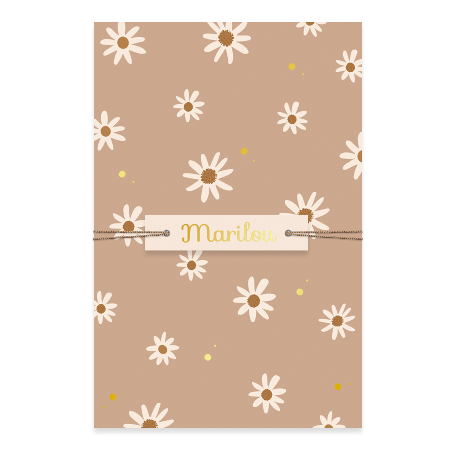 Schattig babykaartje met bloemen en goudfolie naamlabel